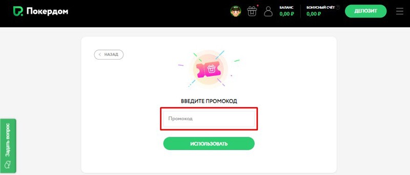 Поле для промокода